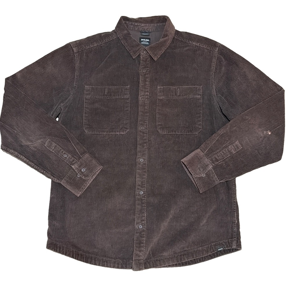 prAna Ridgecrest Corduroy Shirt Mens Large Brown Organic Cotton 1967951